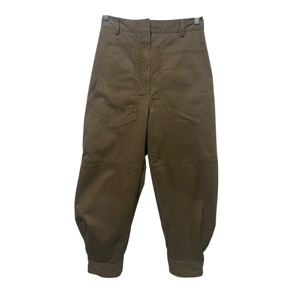 Tibi Myriam Sculpted Pant Utility Women’s 2 Brown Twill High Rise WOF Barrel Leg